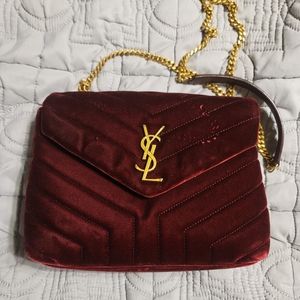 Small Loulou YSL velvet bag in rouge/burgundy